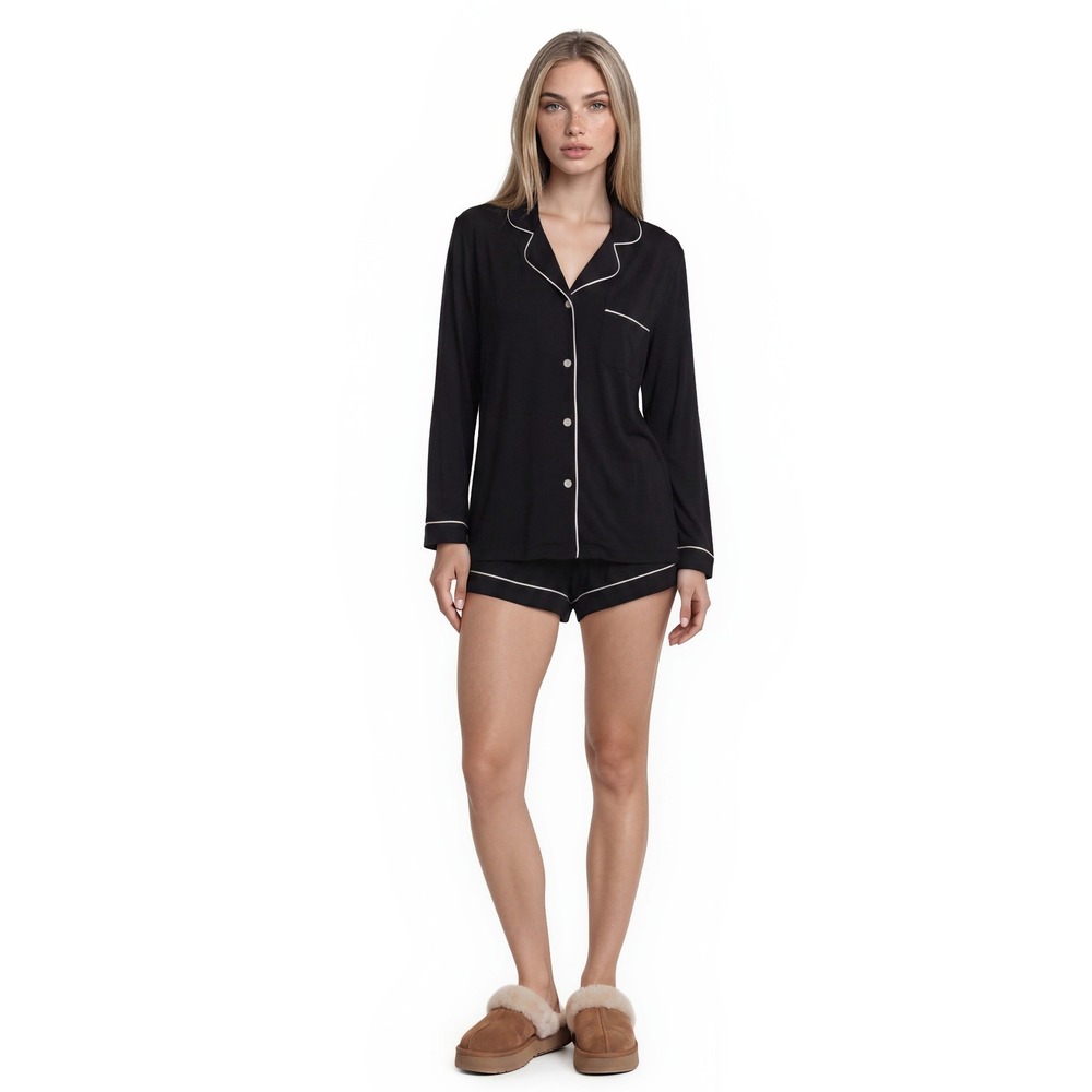 NWT Cosabella Bella Pajama Set Women's Size Large Black Long Sleeve Top Shorts